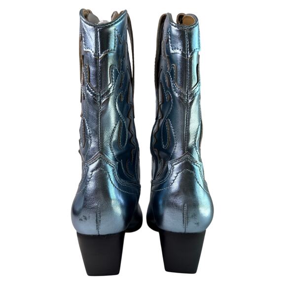 Dolce Vita Landen Western Boots Electric Blue Women's 8 Leather Mid Calf Pull On - Picture 5 of 13